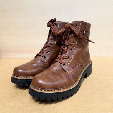 Rieker · Botines de cuero sintético con cordones y hebilla · Marrón, Negro